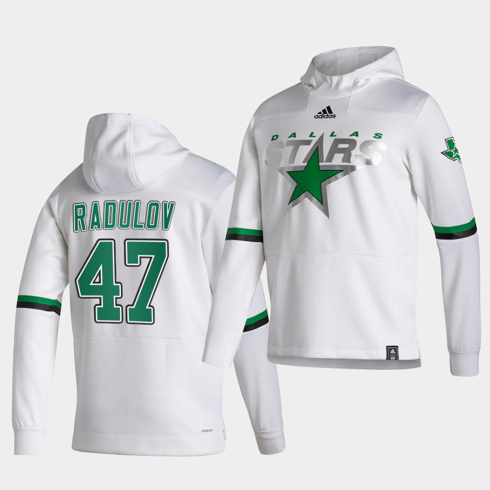 Men Dallas Stars #47 Radulov White NHL 2021 Adidas Pullover Hoodie Jersey